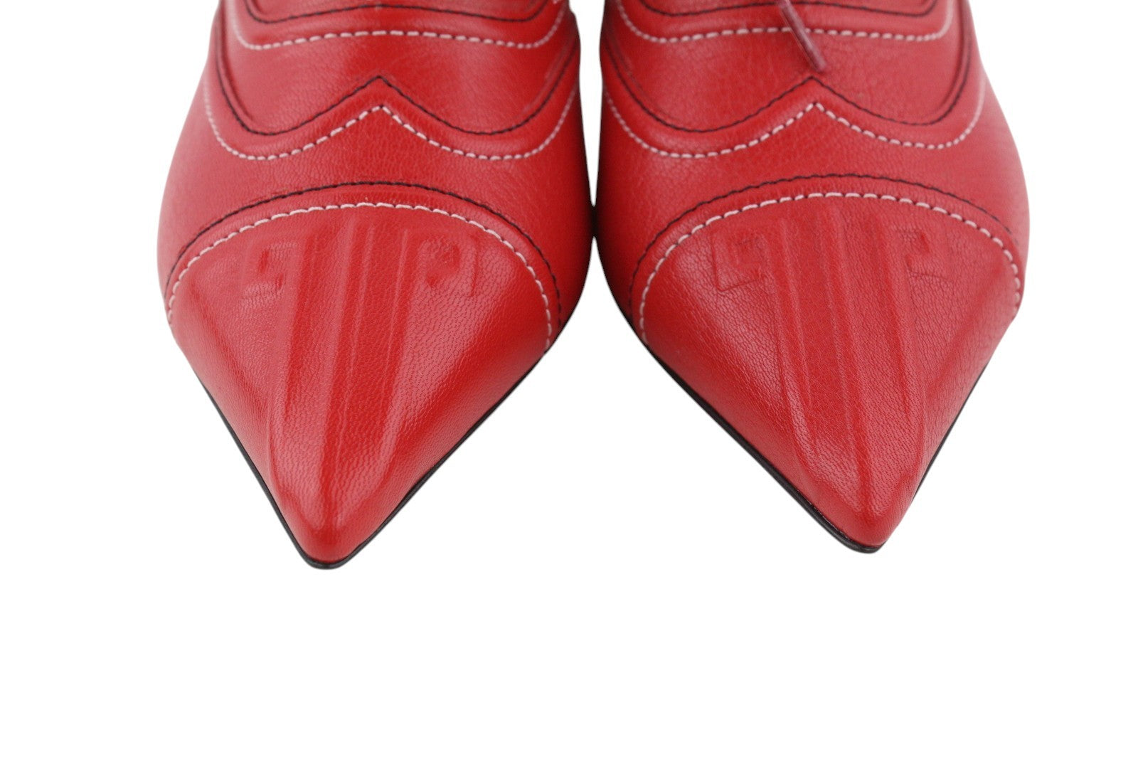 EMPORIO ARMANI Women Heels EU37 Red Leather Pointed Lace Imitation