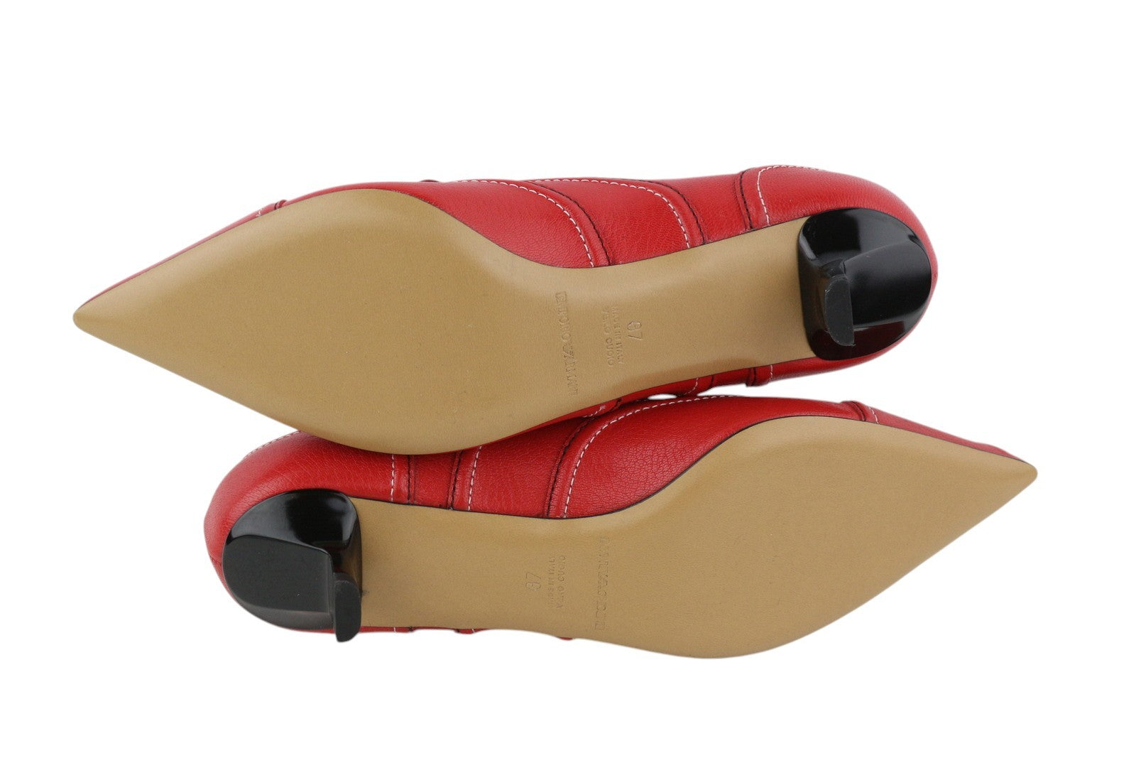 EMPORIO ARMANI Women Heels EU37 Red Leather Pointed Lace Imitation