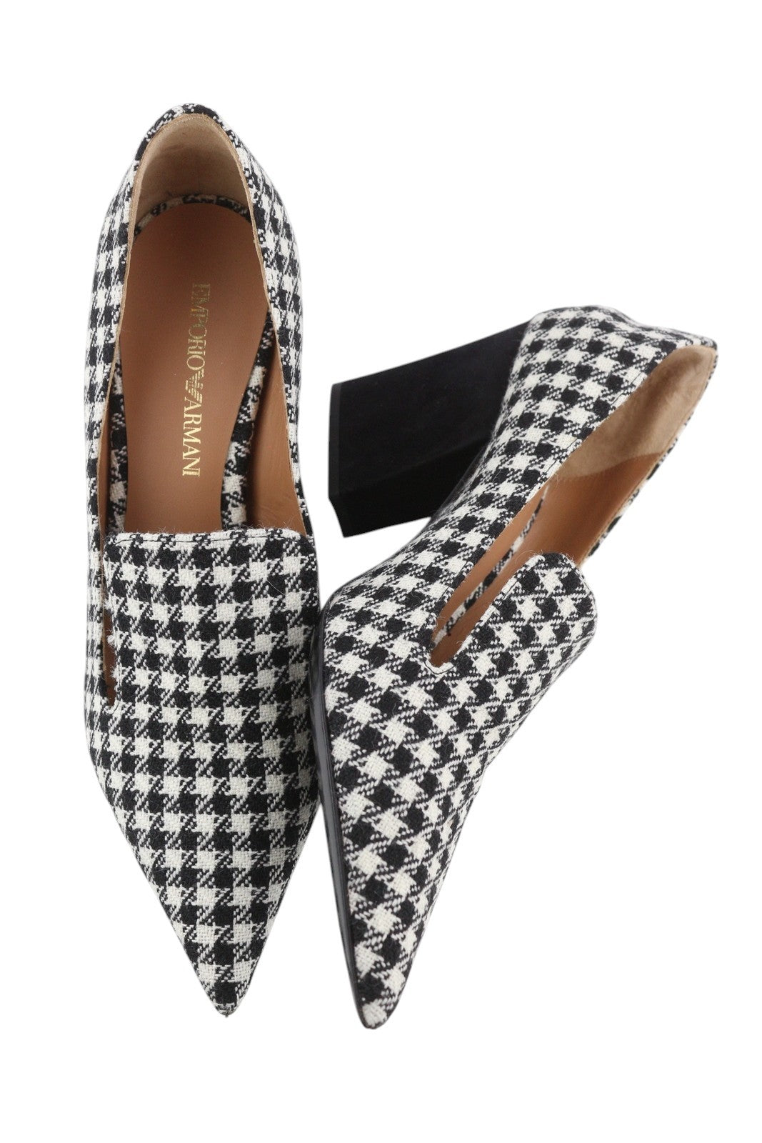 EMPORIO ARMANI Women Heels EU37 Houndstooth Block Heel Pointed