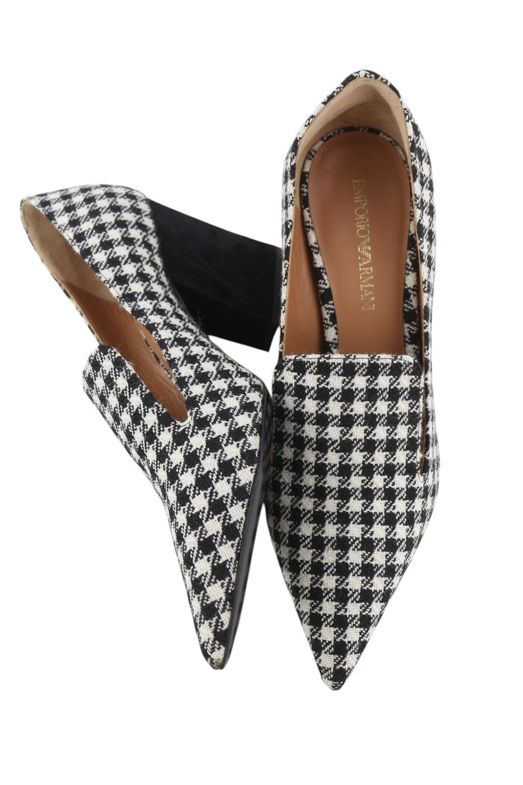 EMPORIO ARMANI Women Heels EU37 Houndstooth Block Heel Pointed