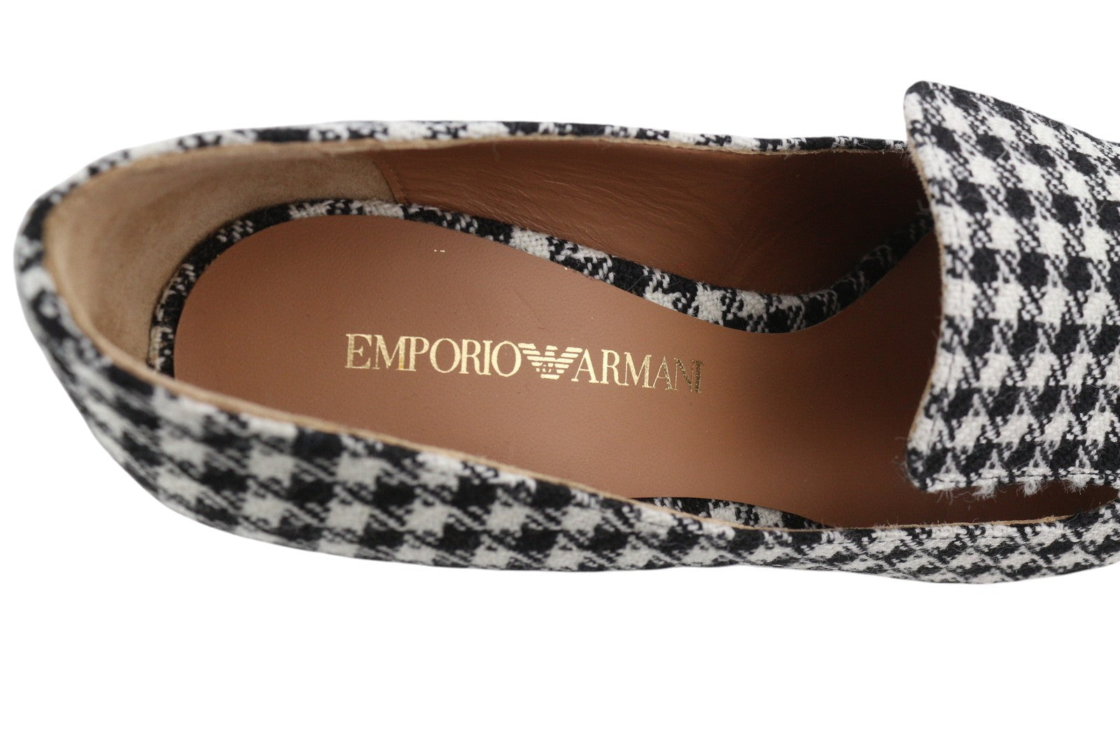 EMPORIO ARMANI Women Heels EU37 Houndstooth Block Heel Pointed