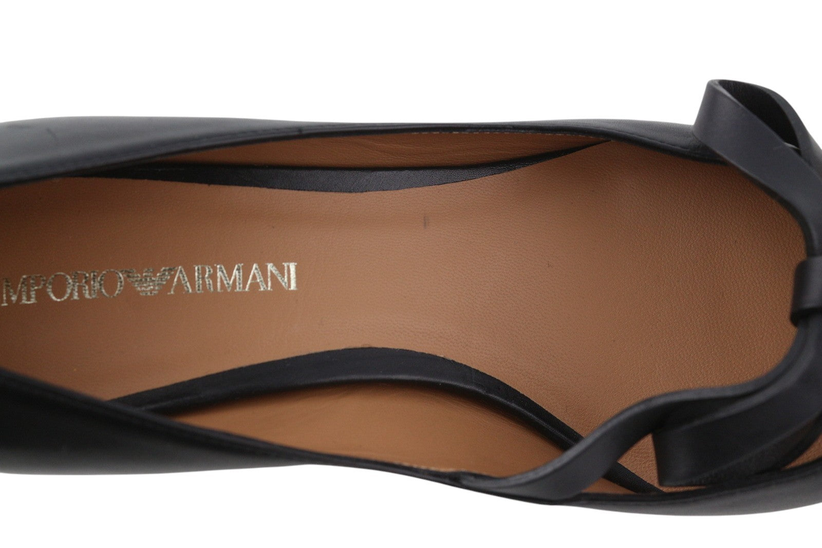 EMPORIO ARMANI Women Heels EU37 Black Leather Gold Buckle Pointed