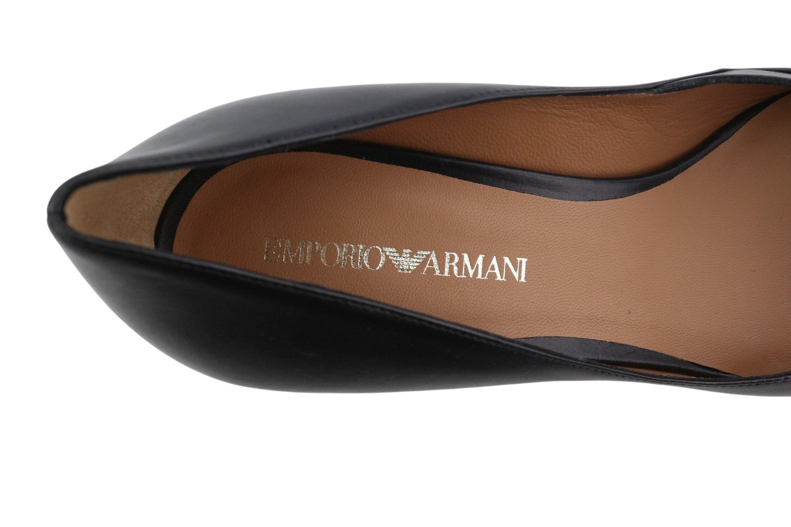 EMPORIO ARMANI Women Heels EU37 Black Leather Gold Buckle Pointed