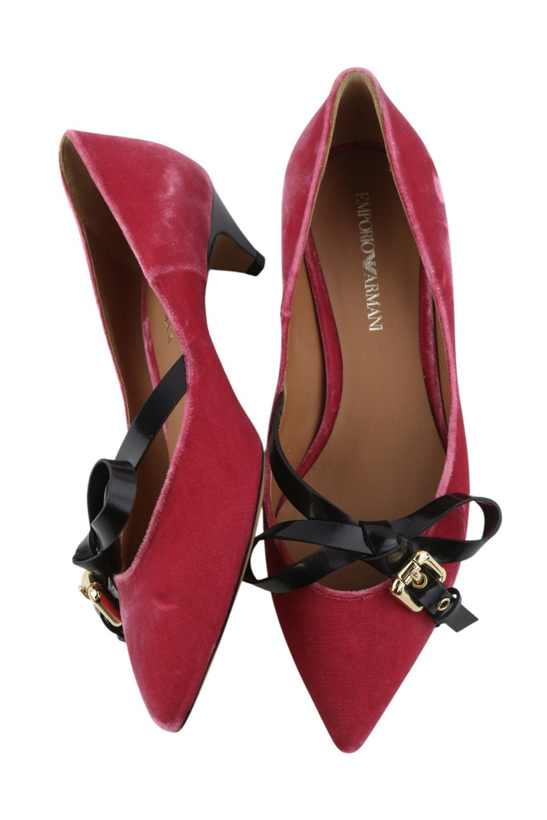 EMPORIO ARMANI X3E335 Women Heels EU37 Pink Velvet Bow Decollete