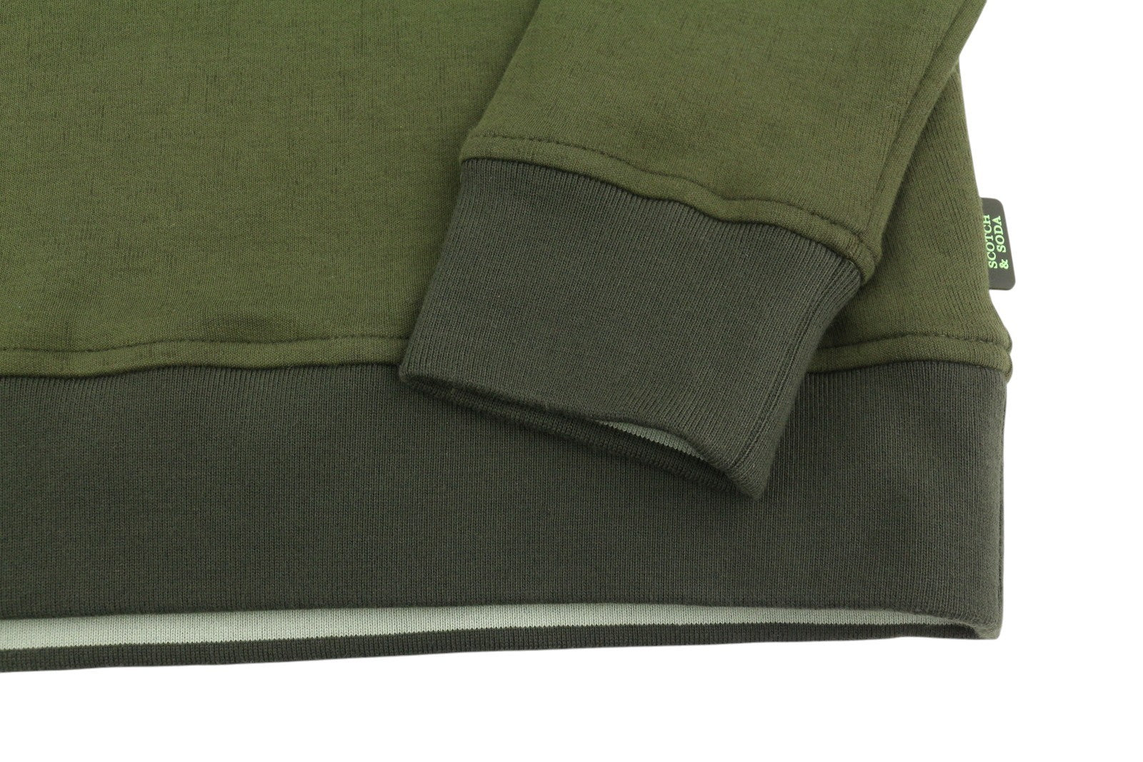 SCOTCH & SODA Men Hoodie M Green Padded Hood Patch Pocket Half Zip Pull On