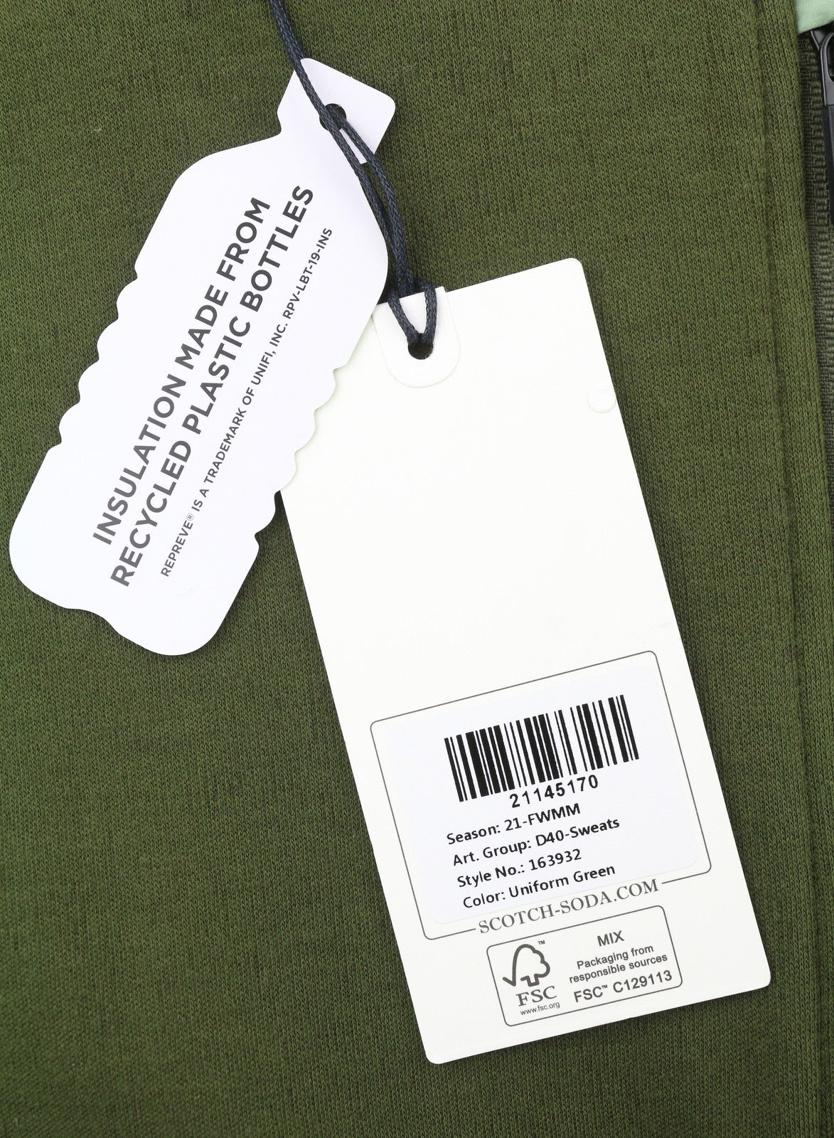 SCOTCH & SODA Men Hoodie M Green Padded Hood Patch Pocket Half Zip Pull On