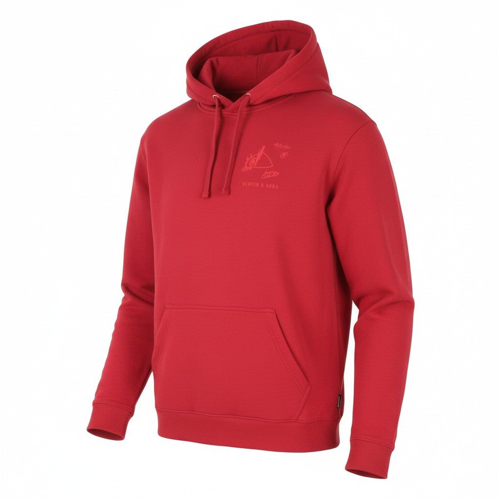SCOTCH & SODA Men Hoodie M Red Cotton Kangaroo Pocket Hooded Pull On