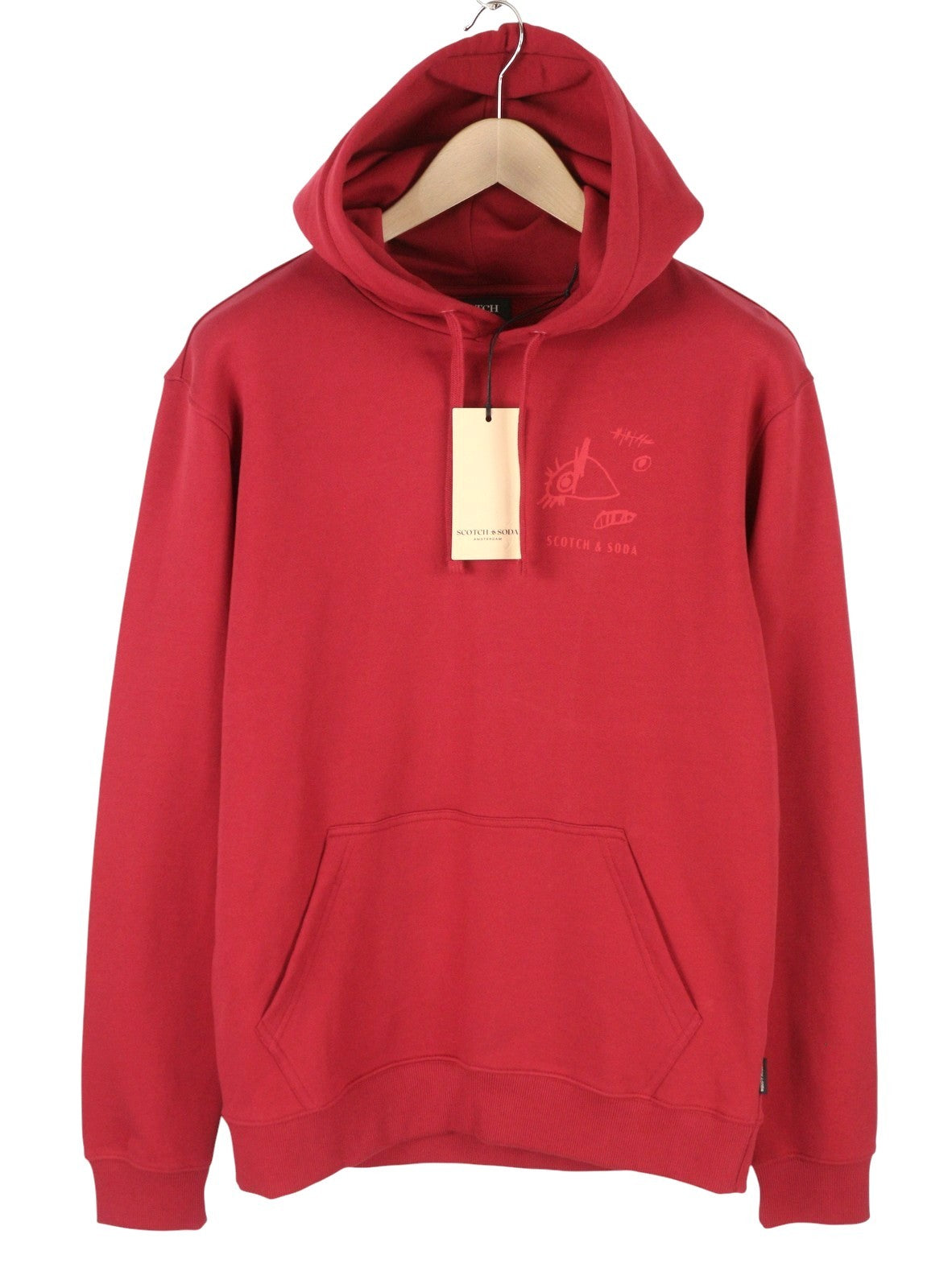 SCOTCH & SODA Men Hoodie M Red Cotton Kangaroo Pocket Hooded Pull On