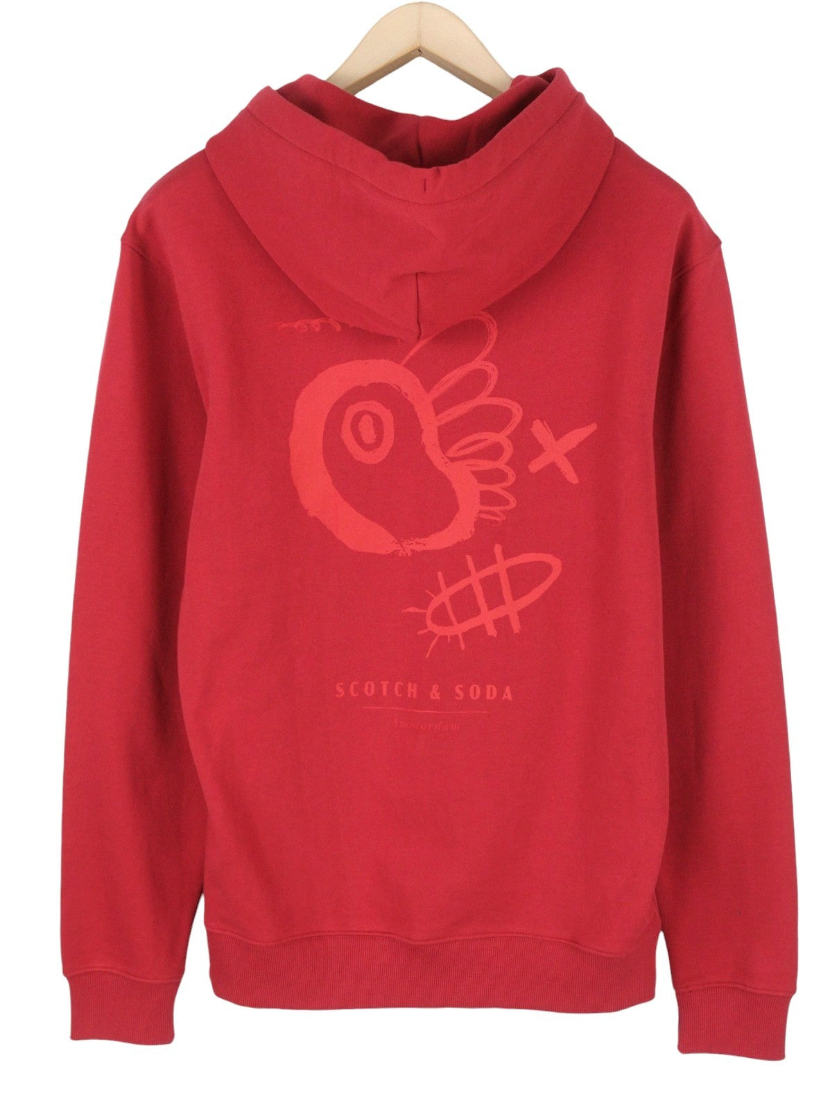 SCOTCH & SODA Men Hoodie M Red Cotton Kangaroo Pocket Hooded Pull On