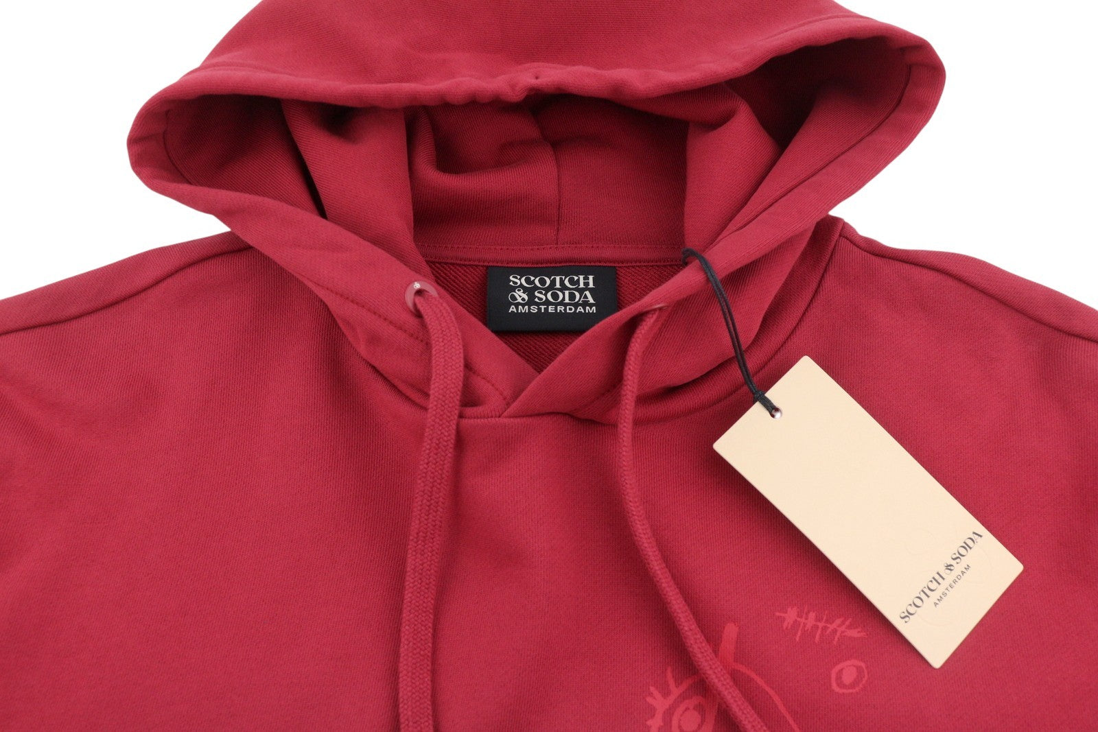 SCOTCH & SODA Men Hoodie M Red Cotton Kangaroo Pocket Hooded Pull On
