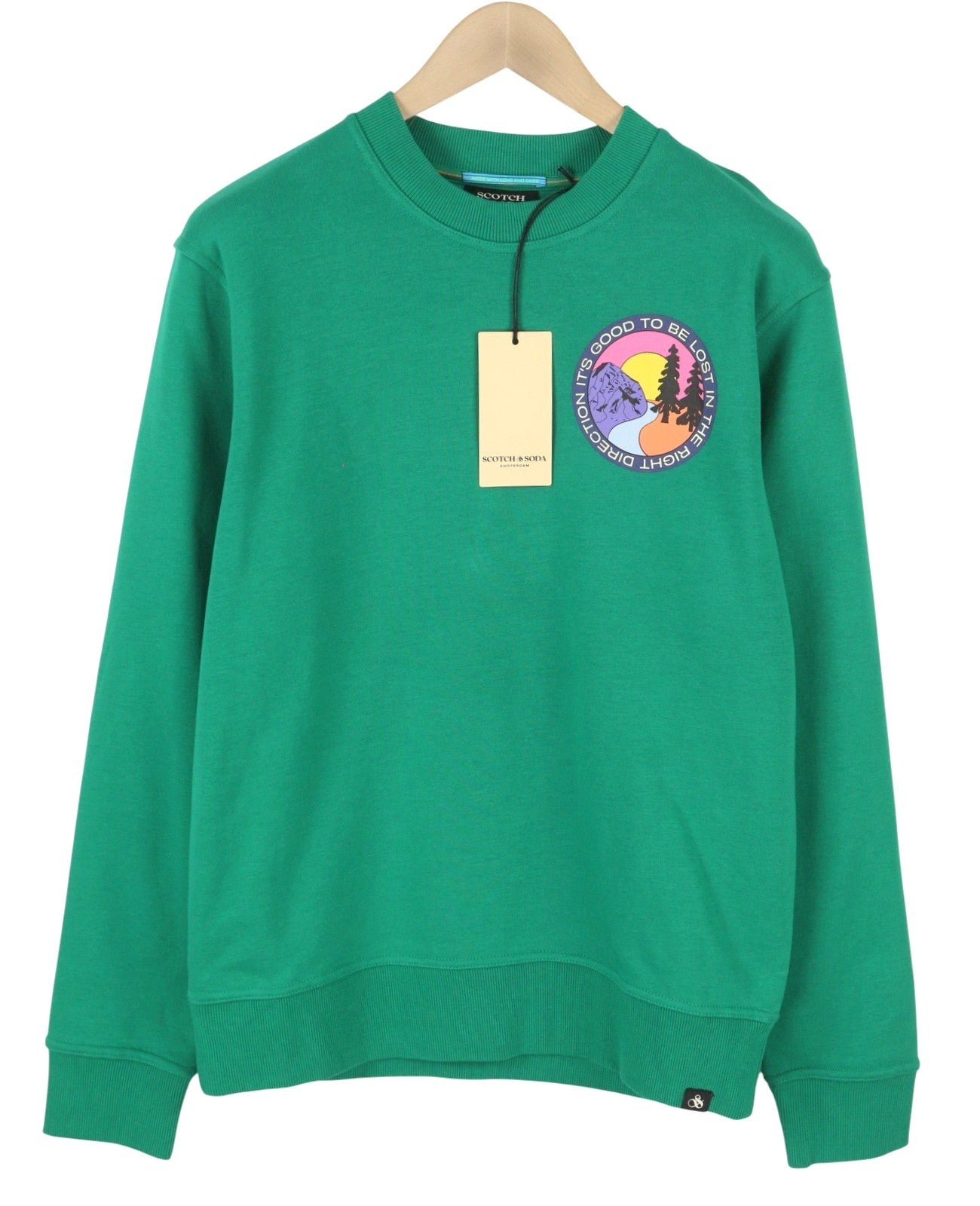 SCOTCH & SODA Men Sweatshirt M Green Crew Neck Cotton Blend Pull On