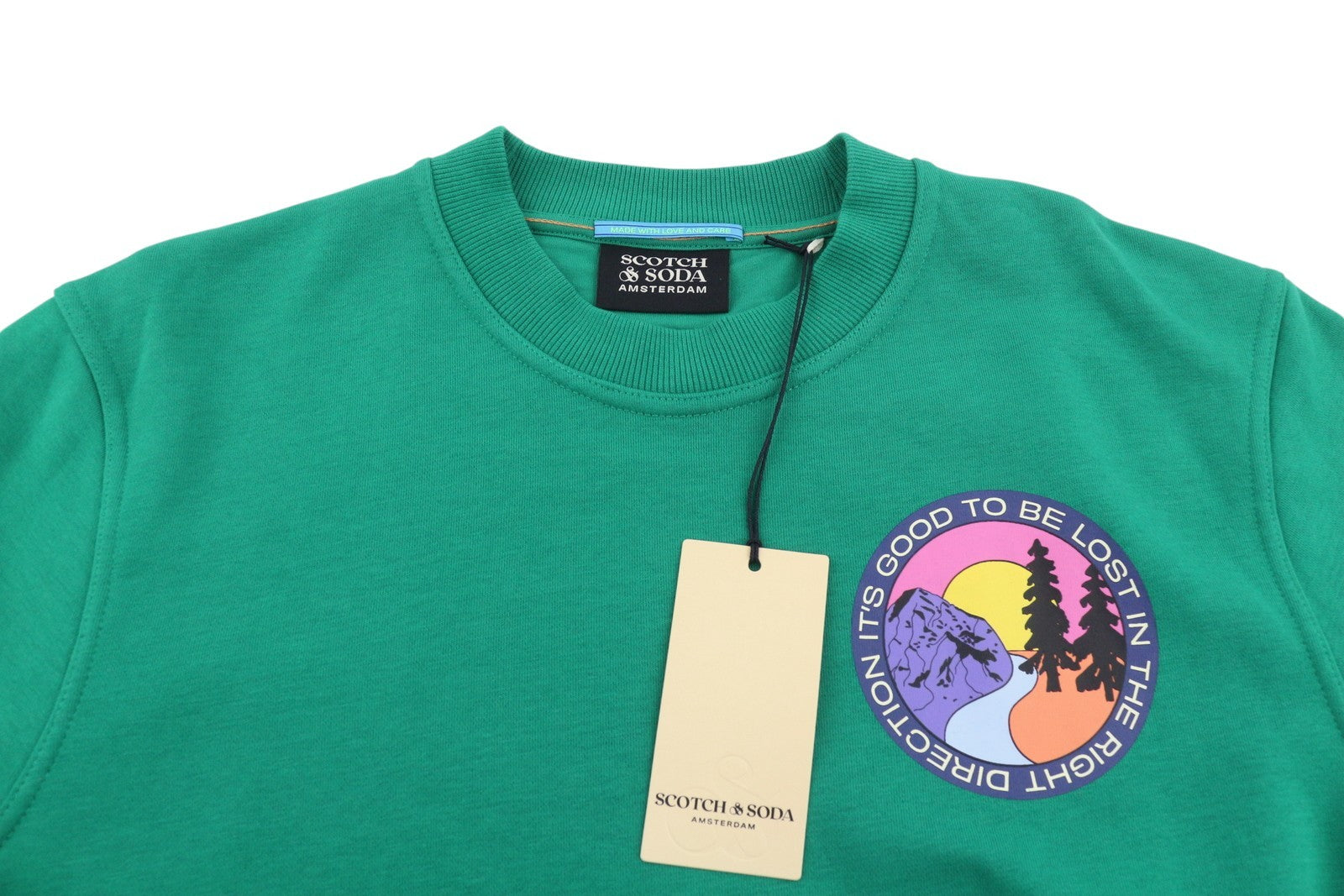 SCOTCH & SODA Men Sweatshirt M Green Crew Neck Cotton Blend Pull On