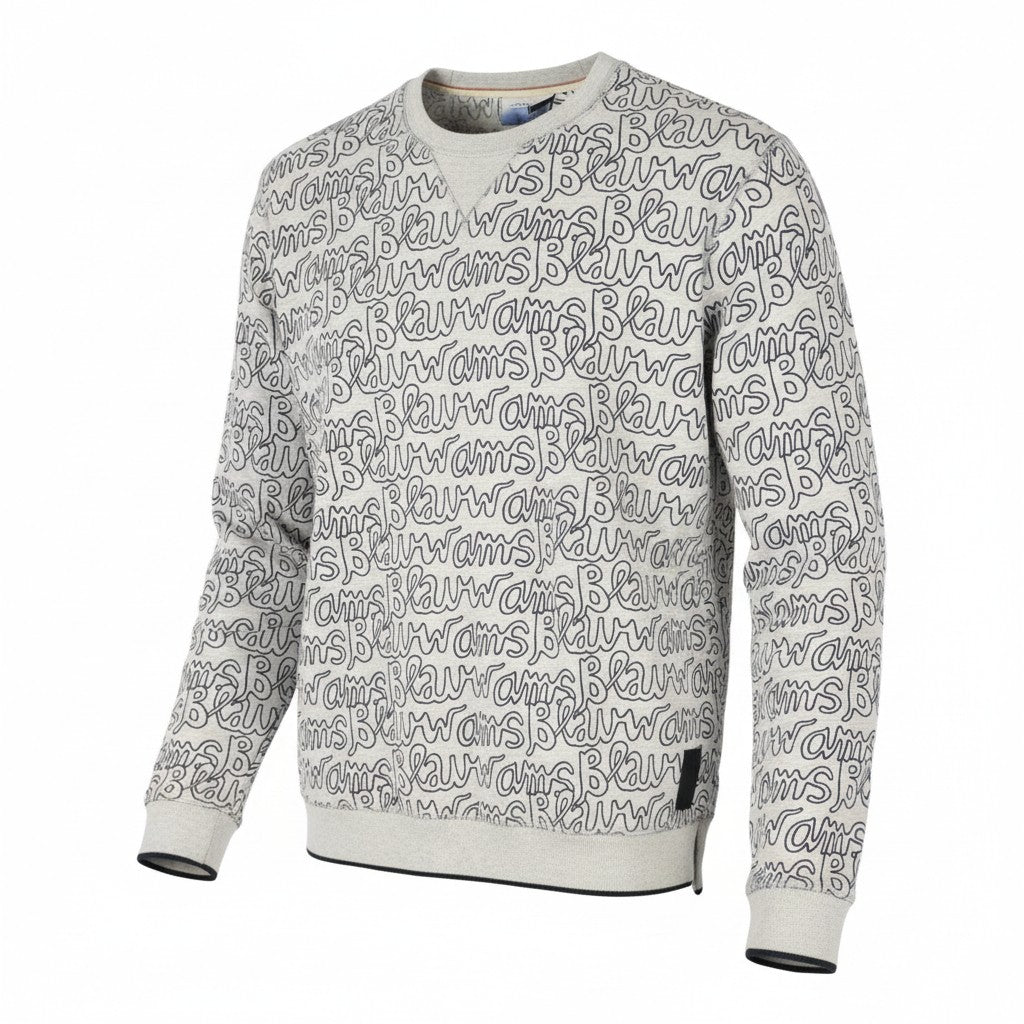 SCOTCH & SODA Men Sweatshirt M Grey Melange All-Over Logo Print Crew Pull On