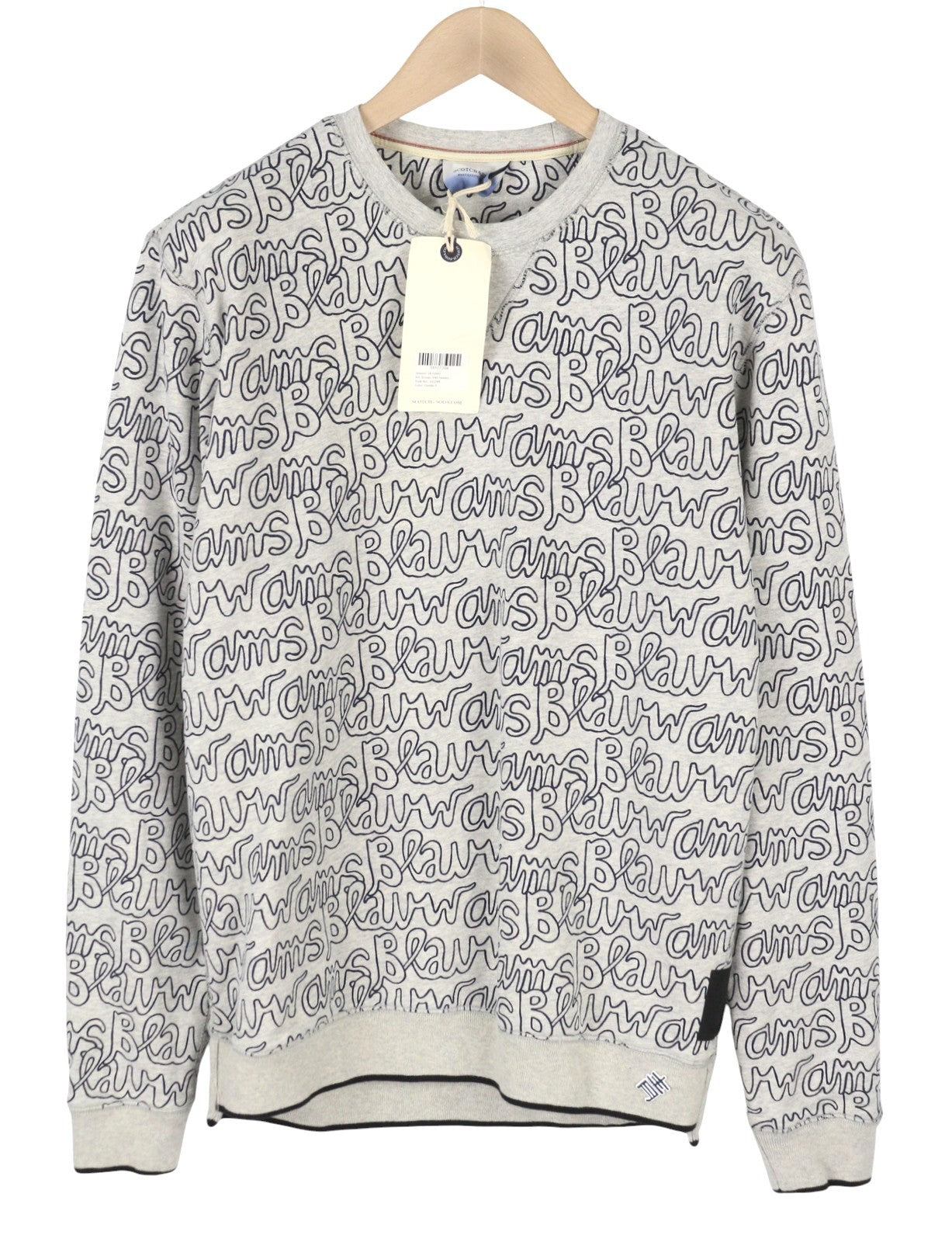 SCOTCH & SODA Men Sweatshirt M Grey Melange All-Over Logo Print Crew Pull On