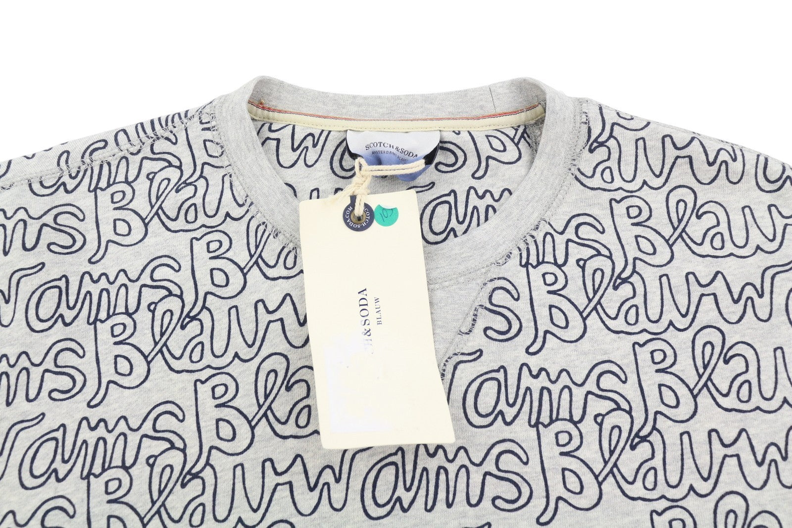 SCOTCH & SODA Men Sweatshirt M Grey Melange All-Over Logo Print Crew Pull On