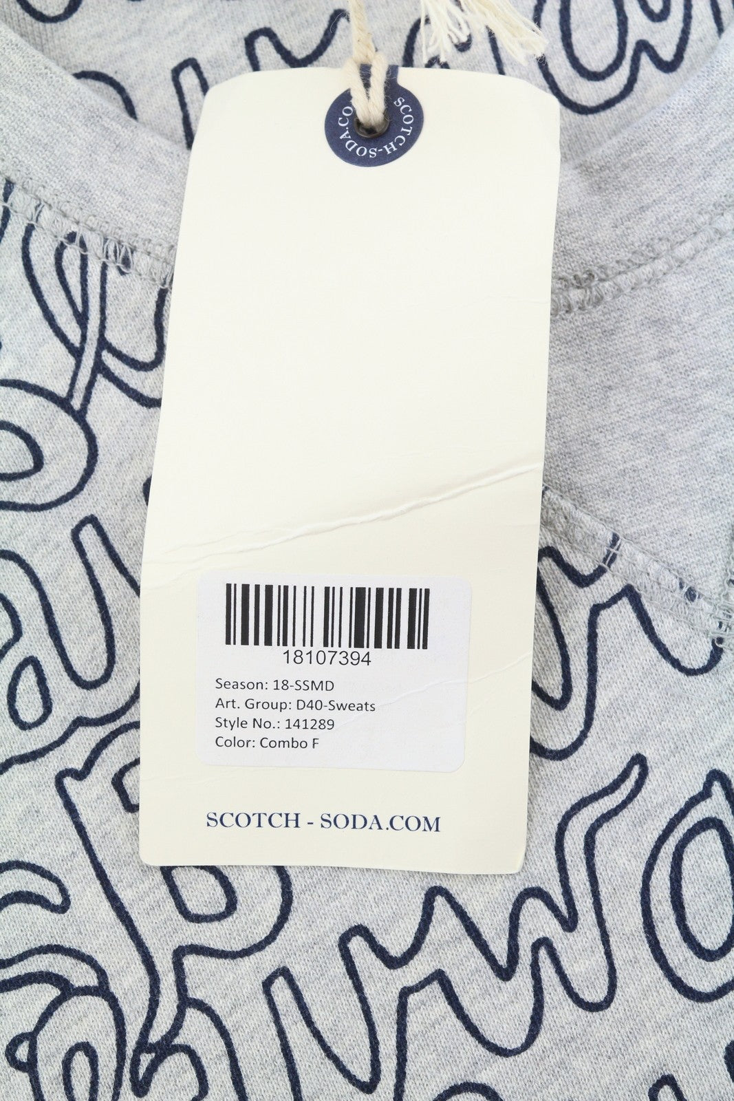 SCOTCH & SODA Men Sweatshirt M Grey Melange All-Over Logo Print Crew Pull On