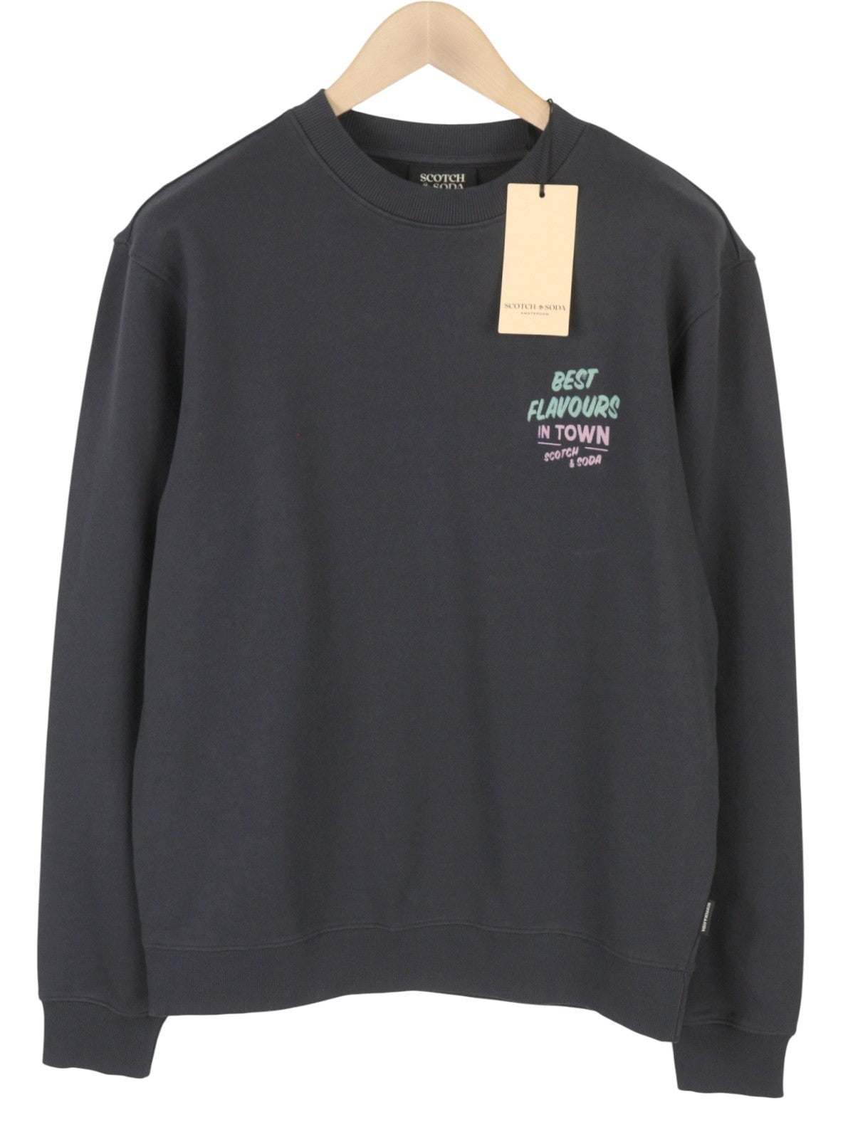 SCOTCH & SODA Men Sweatshirt M Washed Black Cotton Patterned Crew Neck Pull On