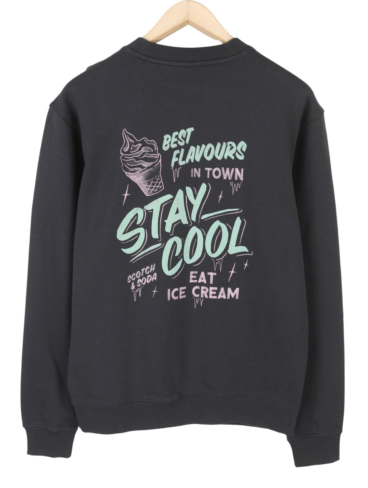 SCOTCH & SODA Men Sweatshirt M Washed Black Cotton Patterned Crew Neck Pull On