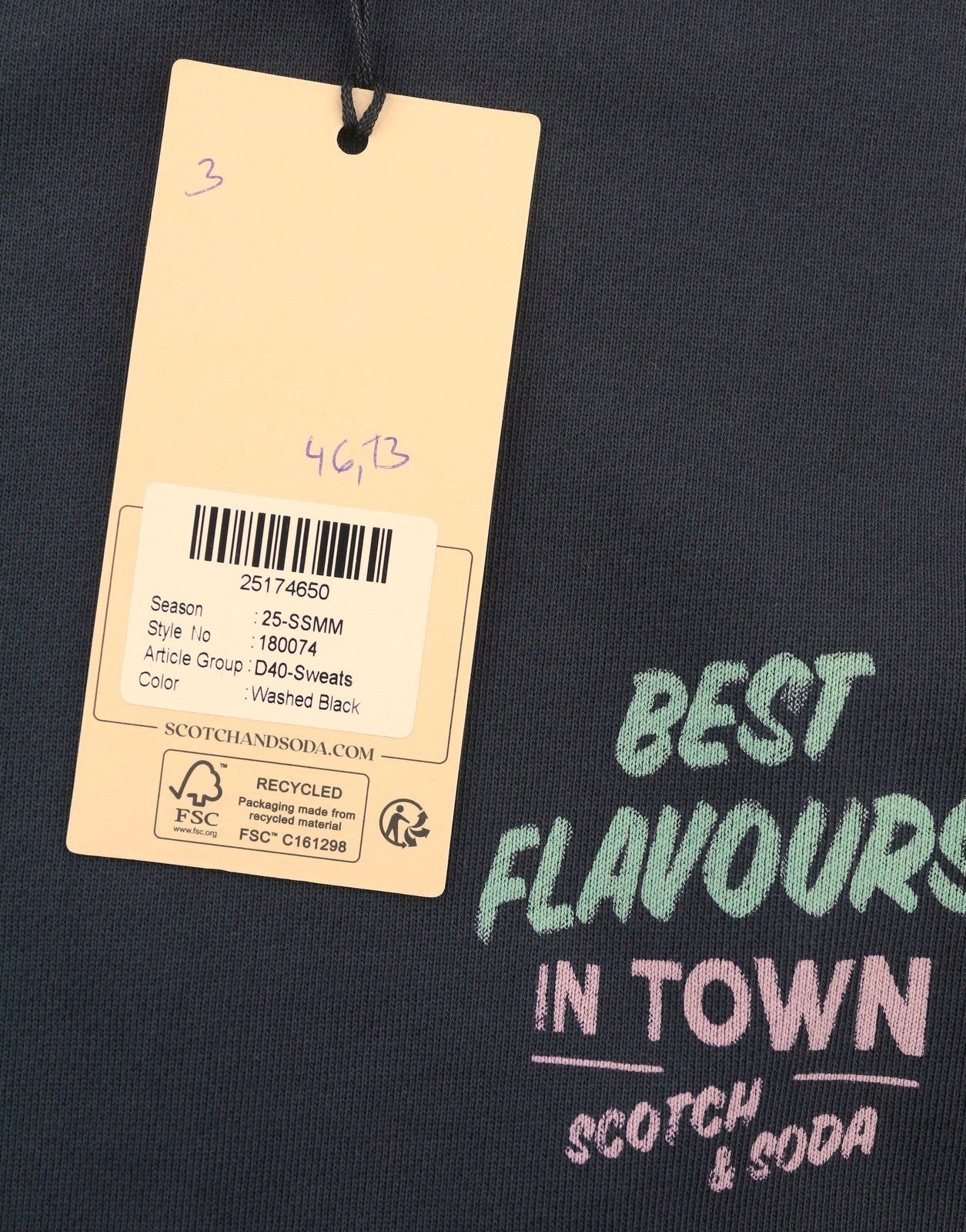 SCOTCH & SODA Men Sweatshirt M Washed Black Cotton Patterned Crew Neck Pull On