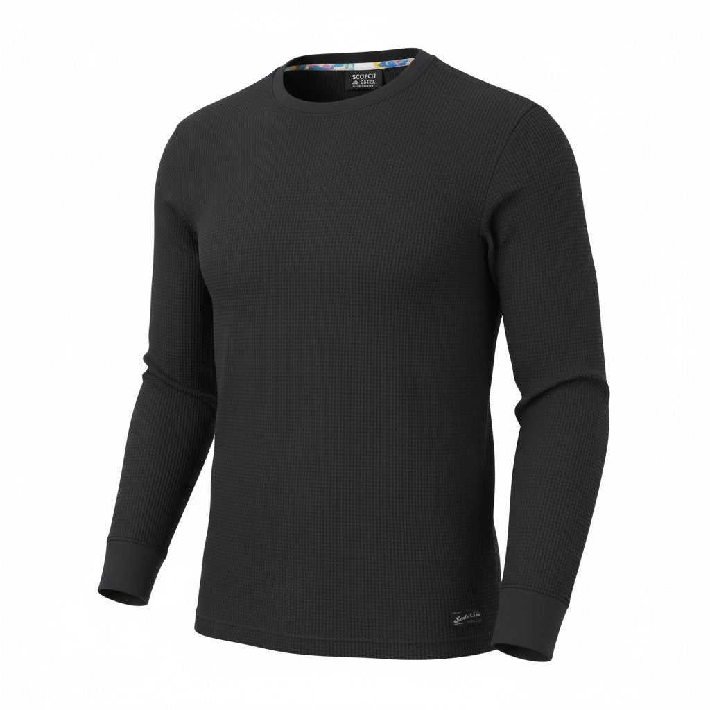 SCOTCH & SODA Men T-Shirt M Washed Black Textured Cotton Crew Neck Pull On