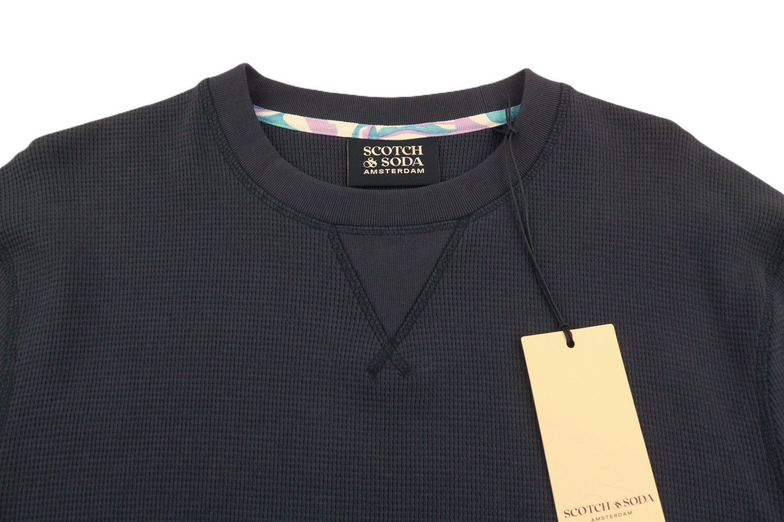 SCOTCH & SODA Men T-Shirt M Washed Black Textured Cotton Crew Neck Pull On