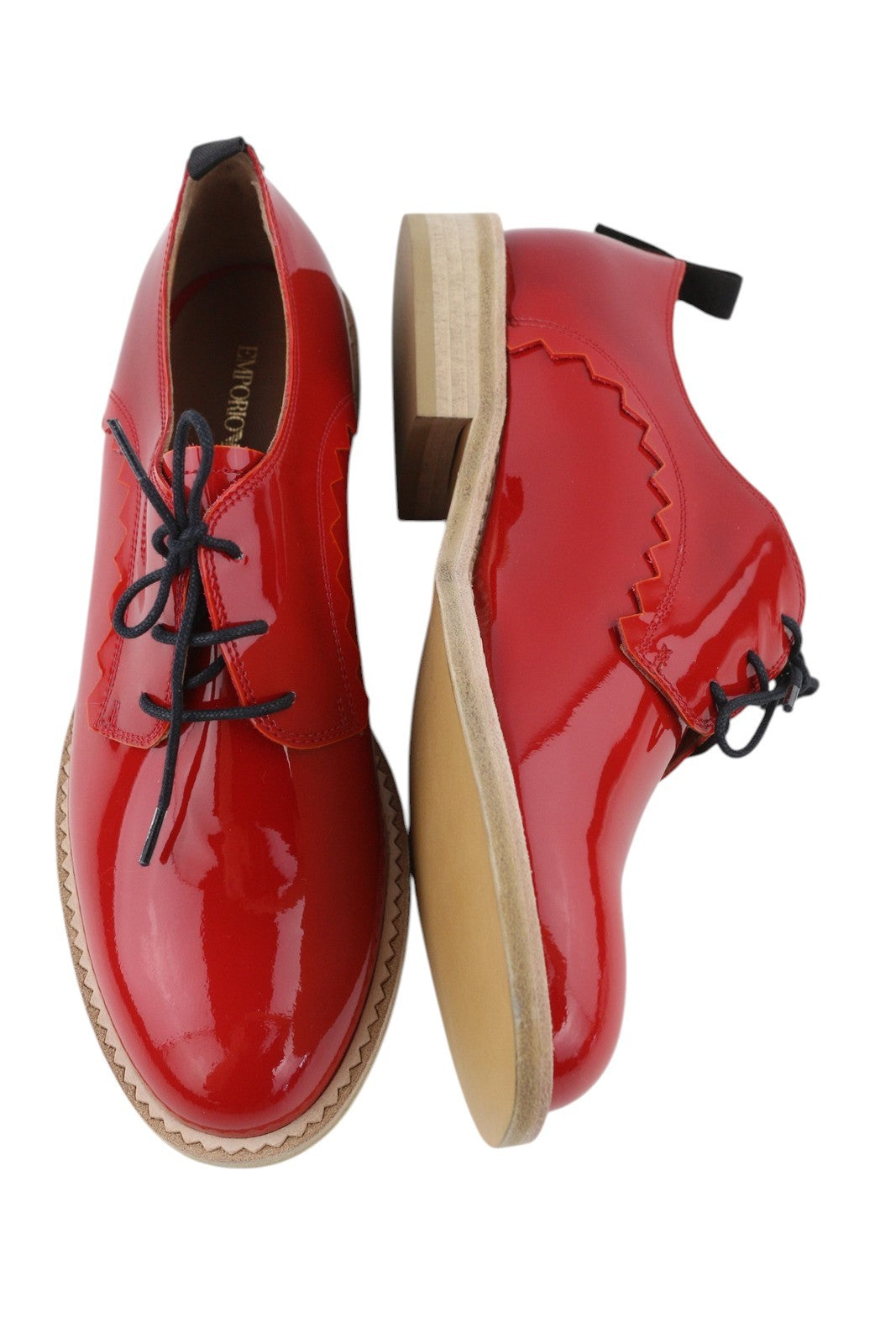 EMPORIO ARMANI Women Shoes EU37 Red Patent Round Toe Lace Oxford