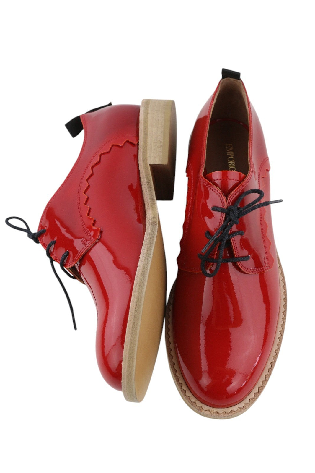 EMPORIO ARMANI Women Shoes EU37 Red Patent Round Toe Lace Oxford