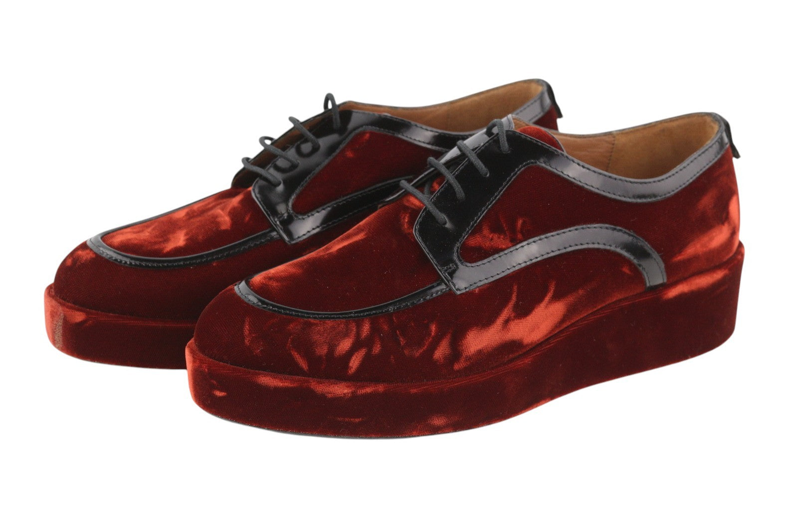 EMPORIO ARMANI Women Shoes EU37 Burgundy Velvet Platform Lace Up