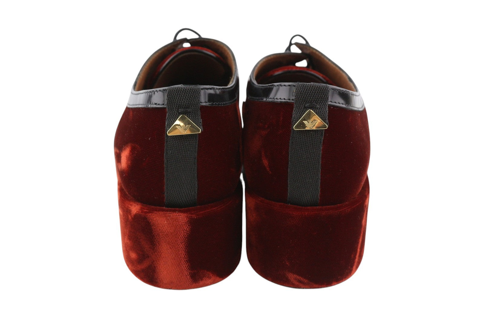 EMPORIO ARMANI Women Shoes EU37 Burgundy Velvet Platform Lace Up