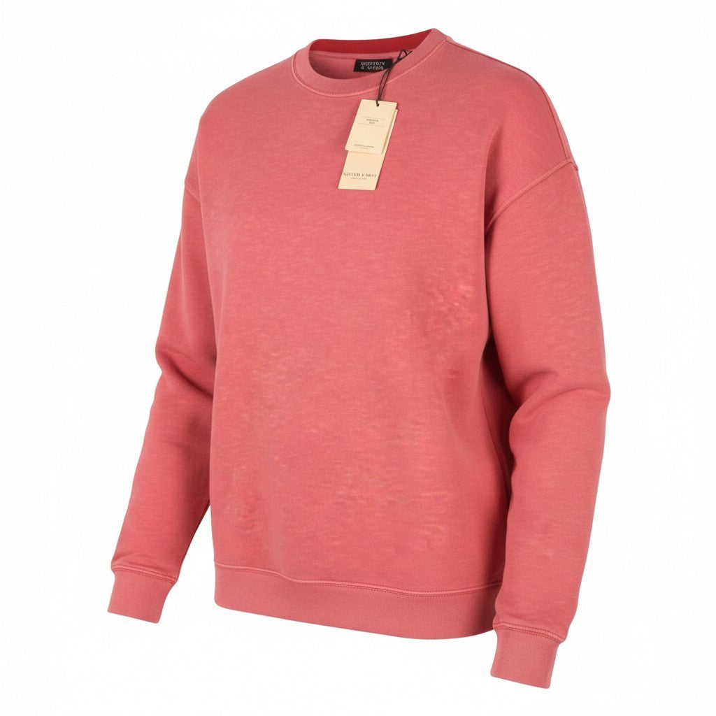 SCOTCH & SODA Men Sweatshirt L Dusty Red Faded Crew Neck Oversized Pull On