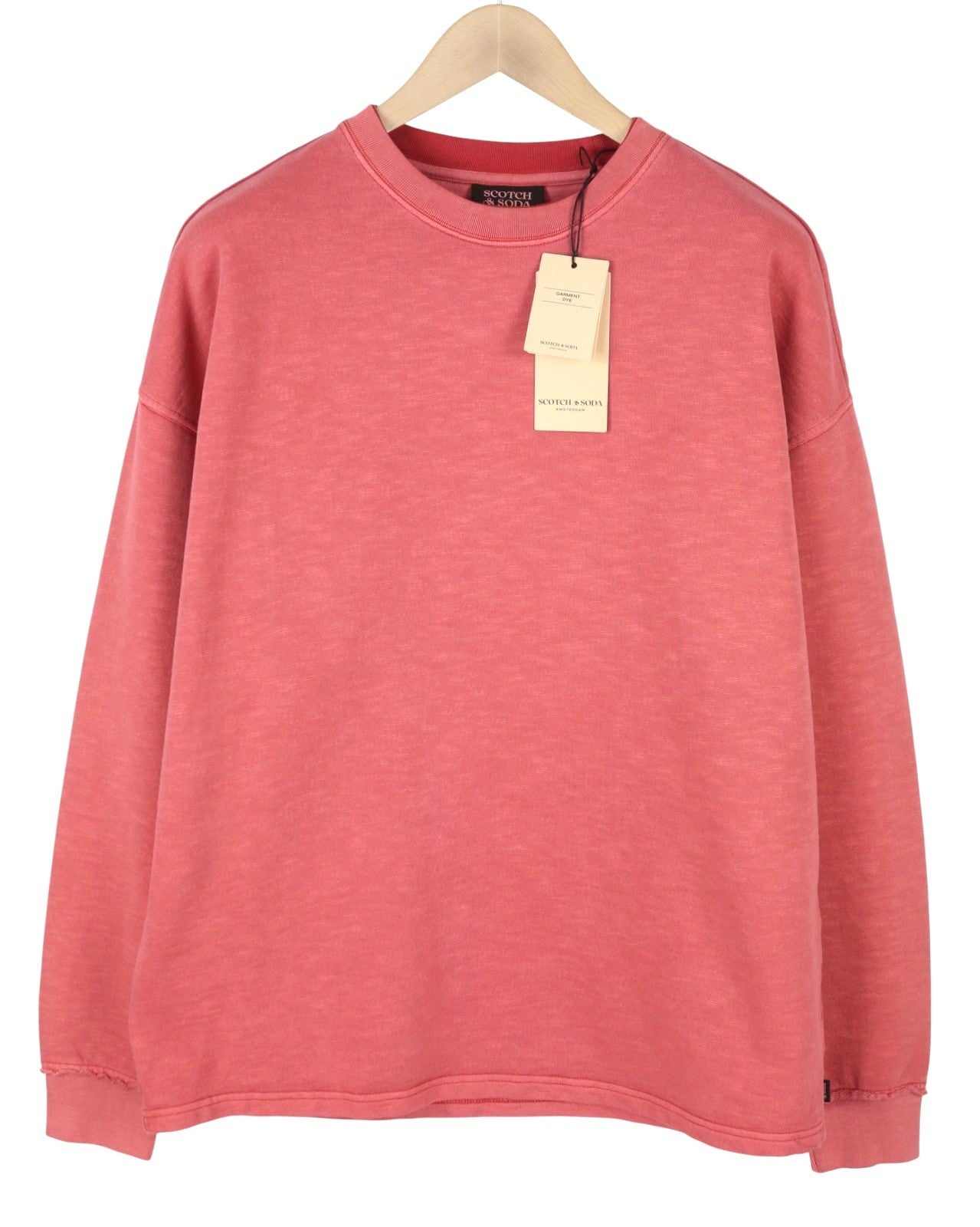 SCOTCH & SODA Men Sweatshirt L Dusty Red Faded Crew Neck Oversized Pull On