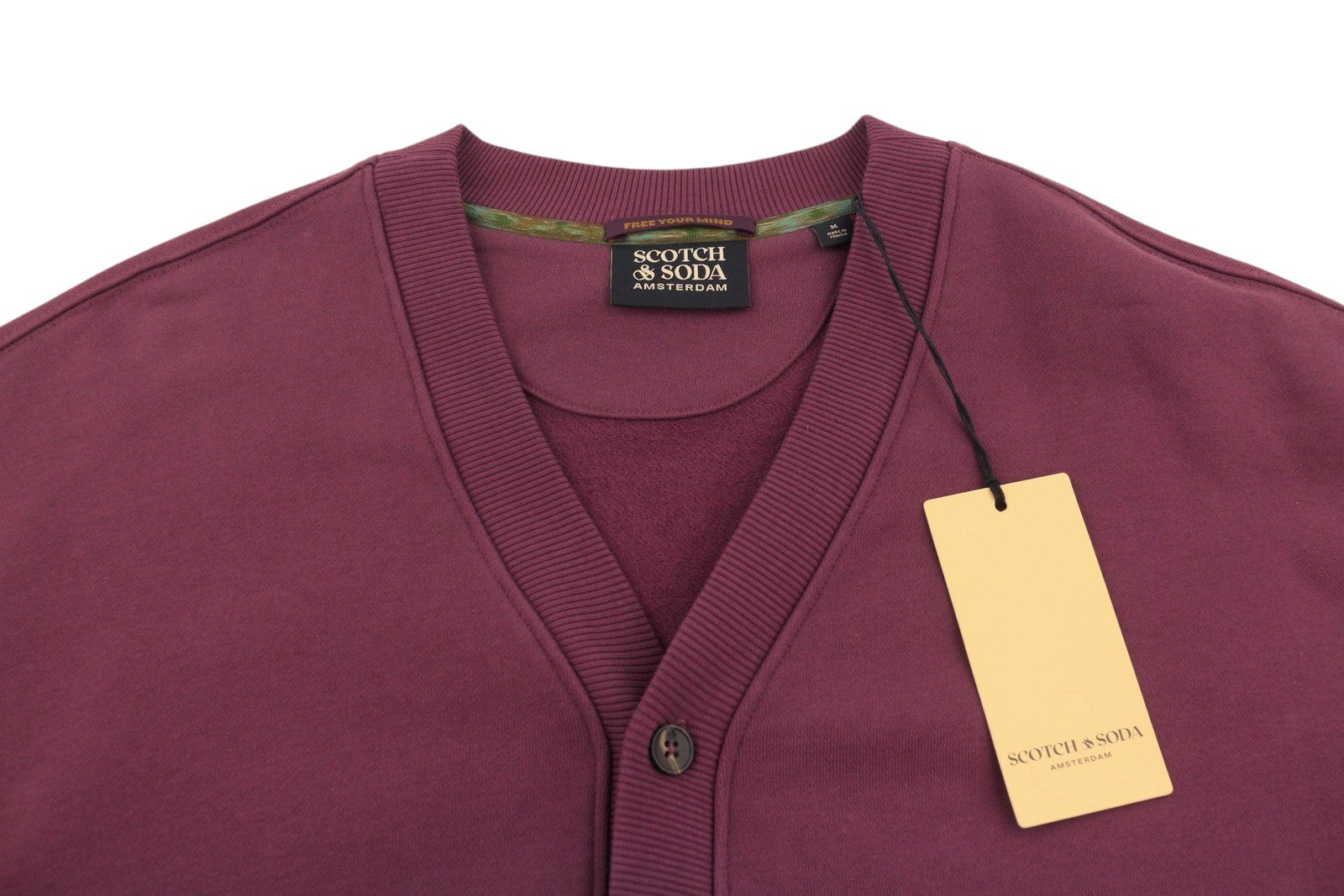 SCOTCH & SODA Men Sweatshirt M Burgundy Pockets Button-Up Oversized Cardigan