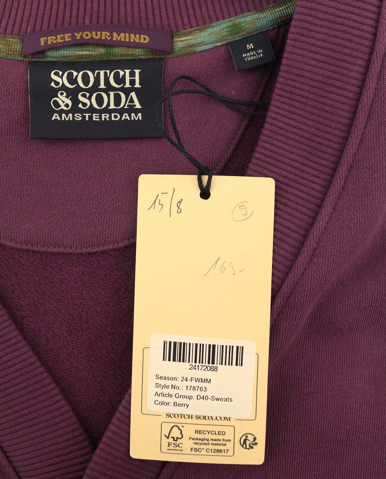 SCOTCH & SODA Men Sweatshirt M Burgundy Pockets Button-Up Oversized Cardigan