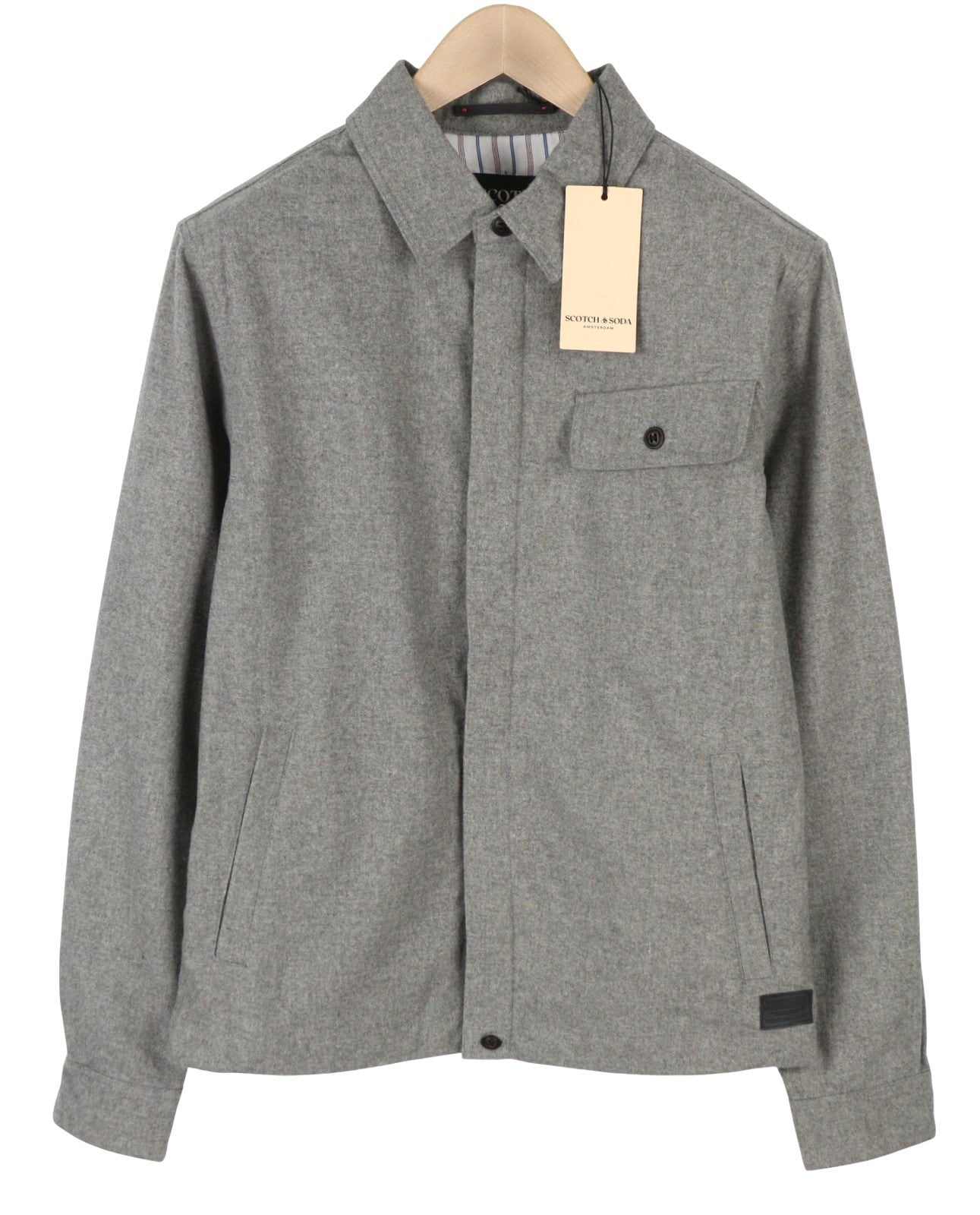 SCOTCH & SODA Men Jacket S Grey Melange Button-Up Spread Neck Lightweight