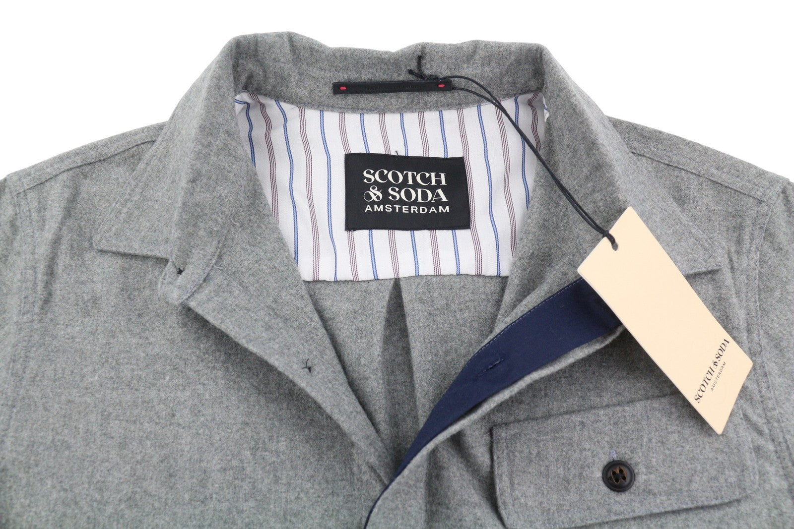 SCOTCH & SODA Men Jacket S Grey Melange Button-Up Spread Neck Lightweight