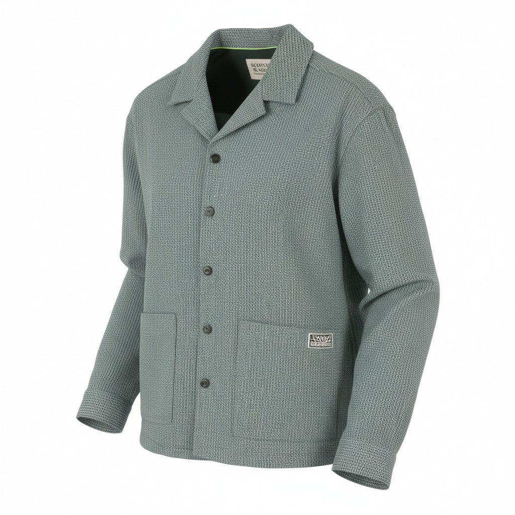 SCOTCH & SODA Men Jacket L Green Patterned Button-Up Notch Lapel Overshirt