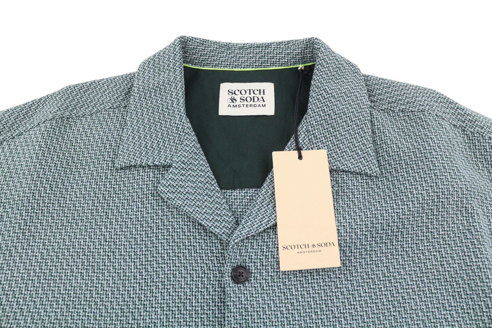 SCOTCH & SODA Men Jacket L Green Patterned Button-Up Notch Lapel Overshirt