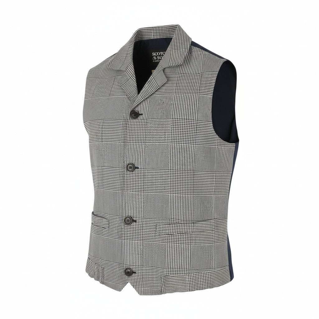 SCOTCH & SODA Men Waistcoat M Houndstooth Button-Up Notch Lapel Vest
