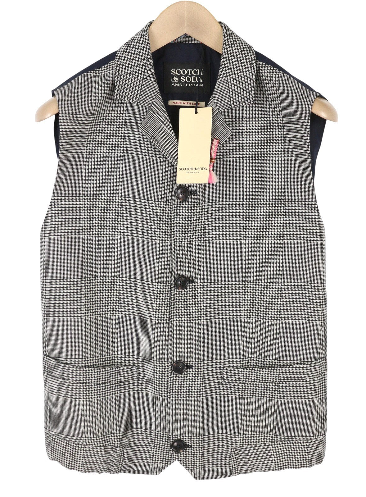 SCOTCH & SODA Men Waistcoat M Houndstooth Button-Up Notch Lapel Vest