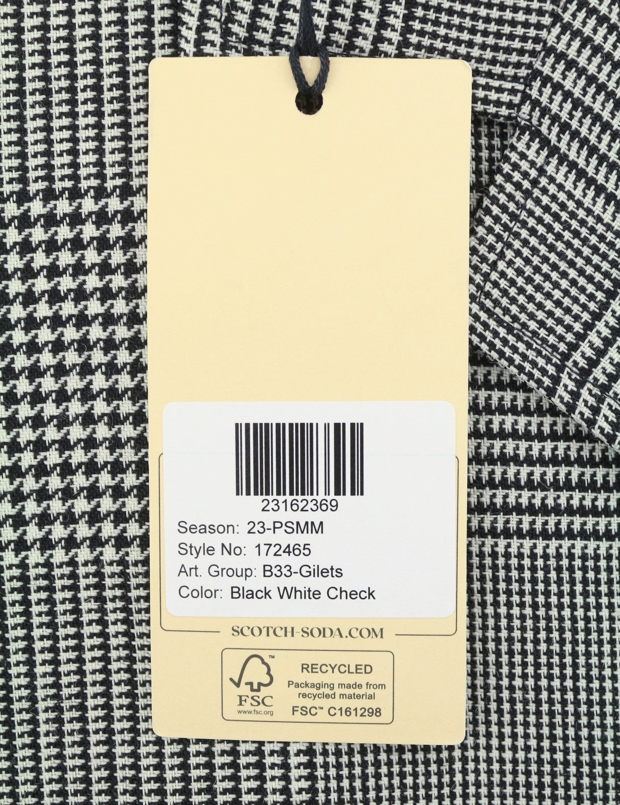 SCOTCH & SODA Men Waistcoat M Houndstooth Button-Up Notch Lapel Vest