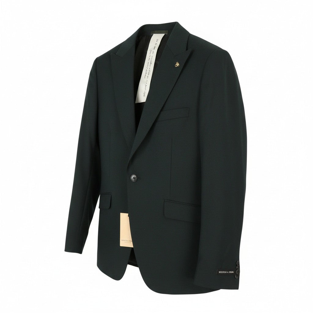 SCOTCH & SODA Men Blazer M Grachten Green Wool Blend Peak Lapel Single-Breasted