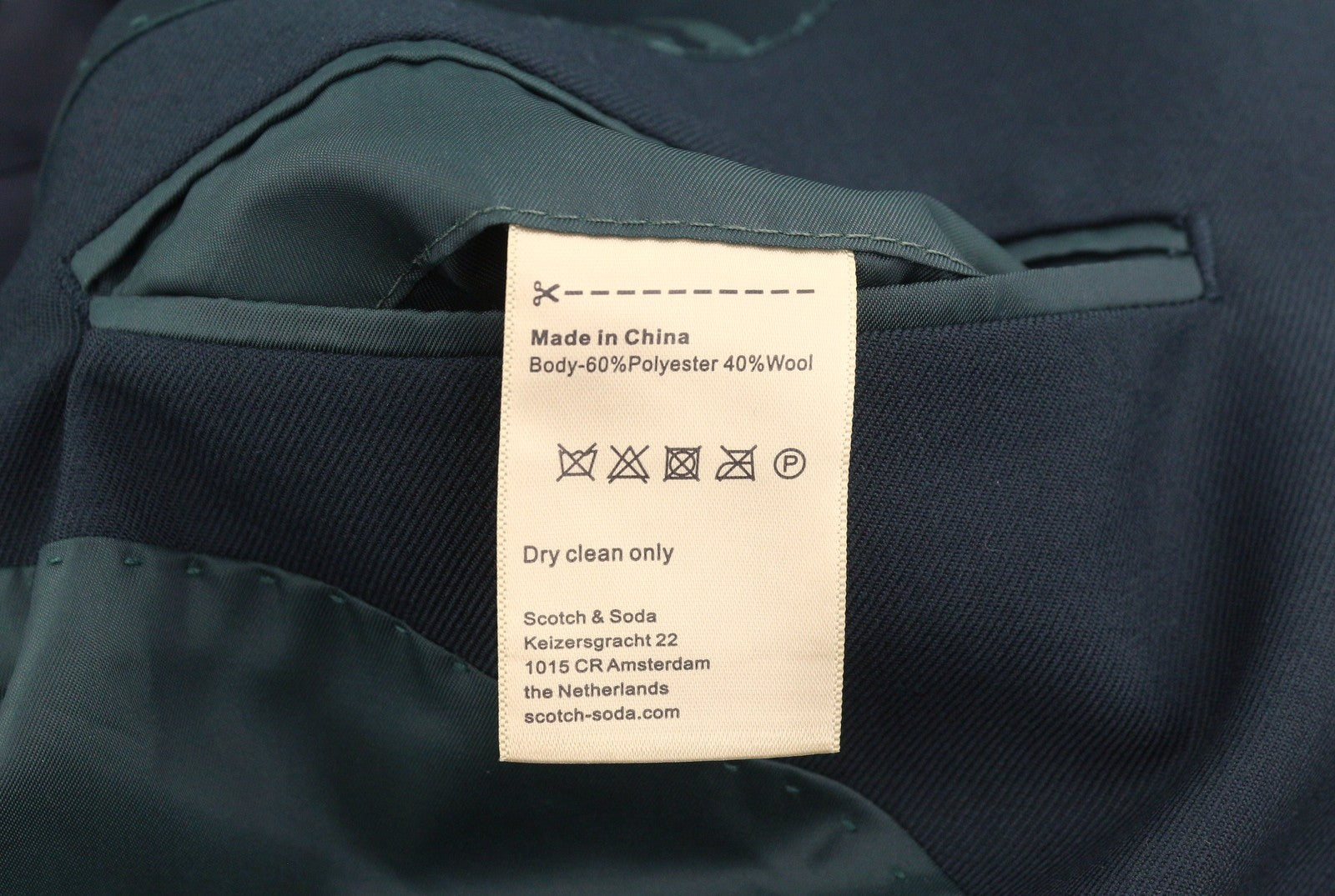 SCOTCH & SODA Men Blazer M Grachten Green Wool Blend Peak Lapel Single-Breasted