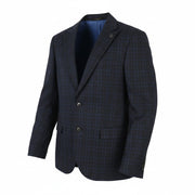 SCOTCH & SODA Men Blazer M Navy Blue Check Wool Blend Peak Lapel Single-Breasted