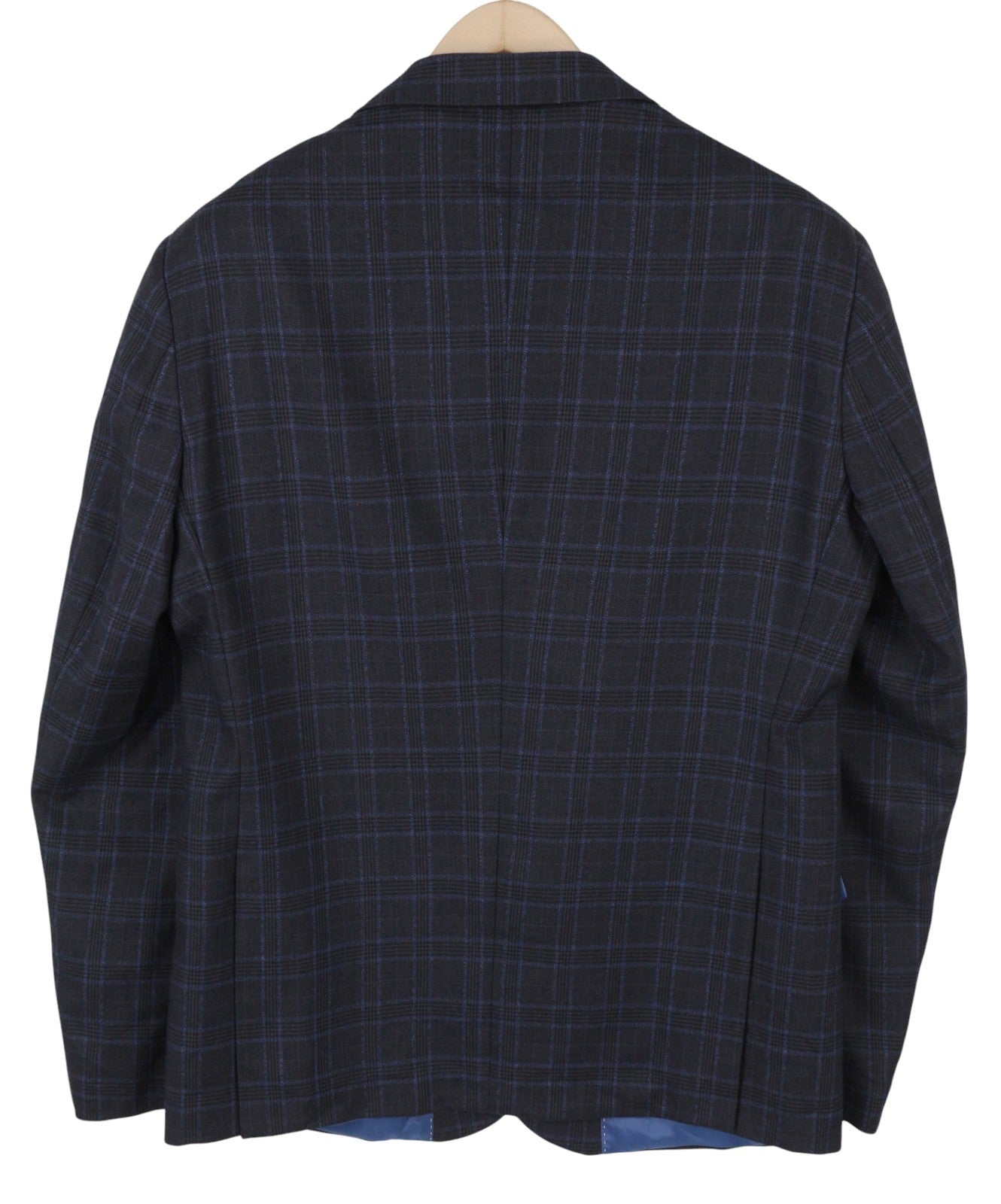 SCOTCH & SODA Men Blazer M Navy Blue Check Wool Blend Peak Lapel Single-Breasted