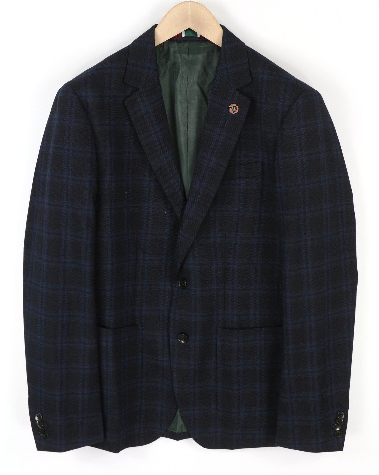 SCOTCH & SODA Men Blazer M Navy Check Notch Lapel Lined Single-Breasted