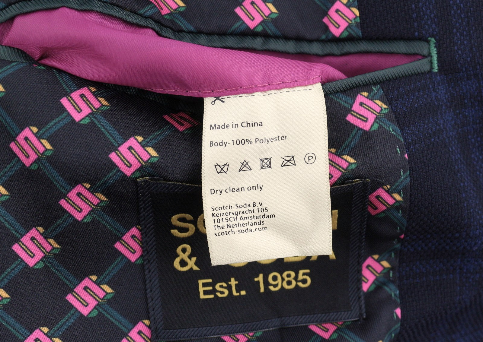 SCOTCH & SODA Men Blazer M Navy Check Notch Lapel Lined Single-Breasted