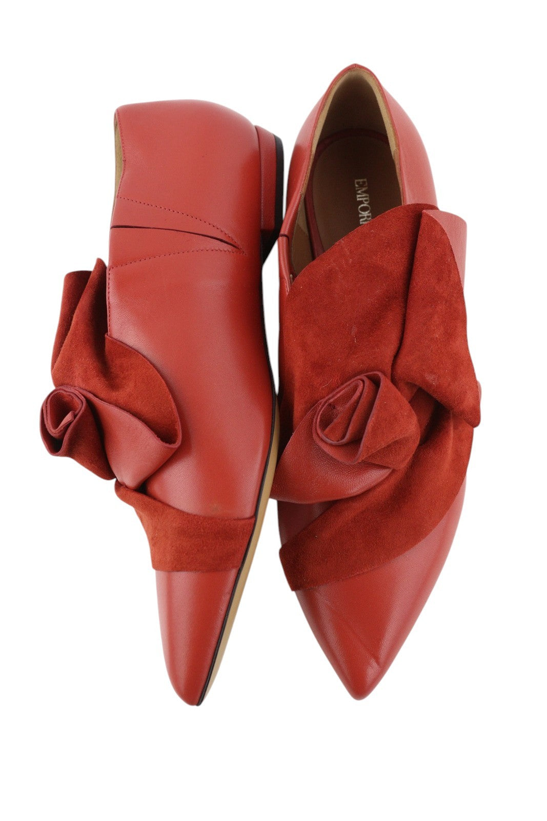 EMPORIO ARMANI X3D223 Women Flats EU37 Red Leather Pointed Slip Casual