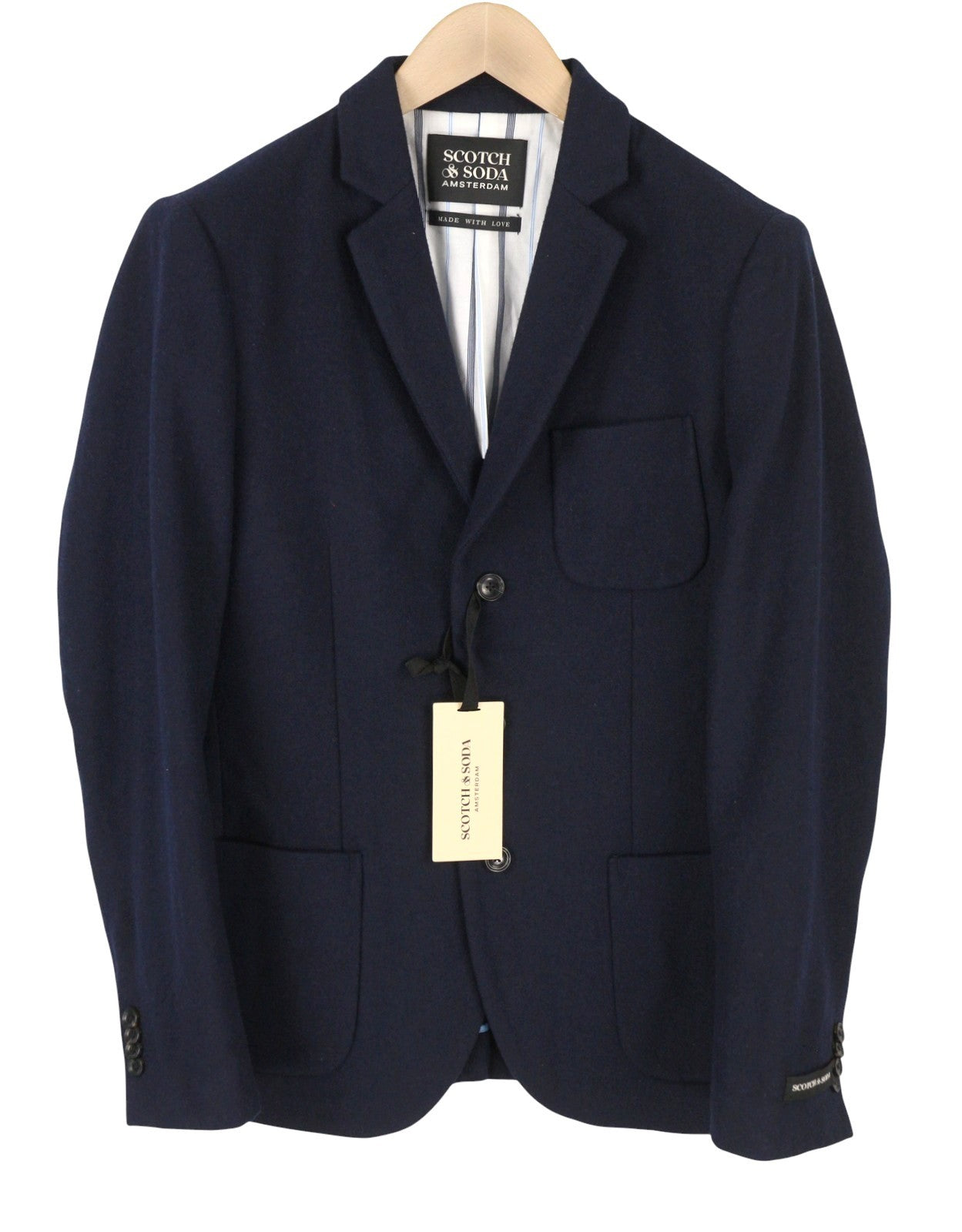 SCOTCH & SODA Men Blazer S Navy Blue Notch Half Lined 3 Buttons Single-Breasted