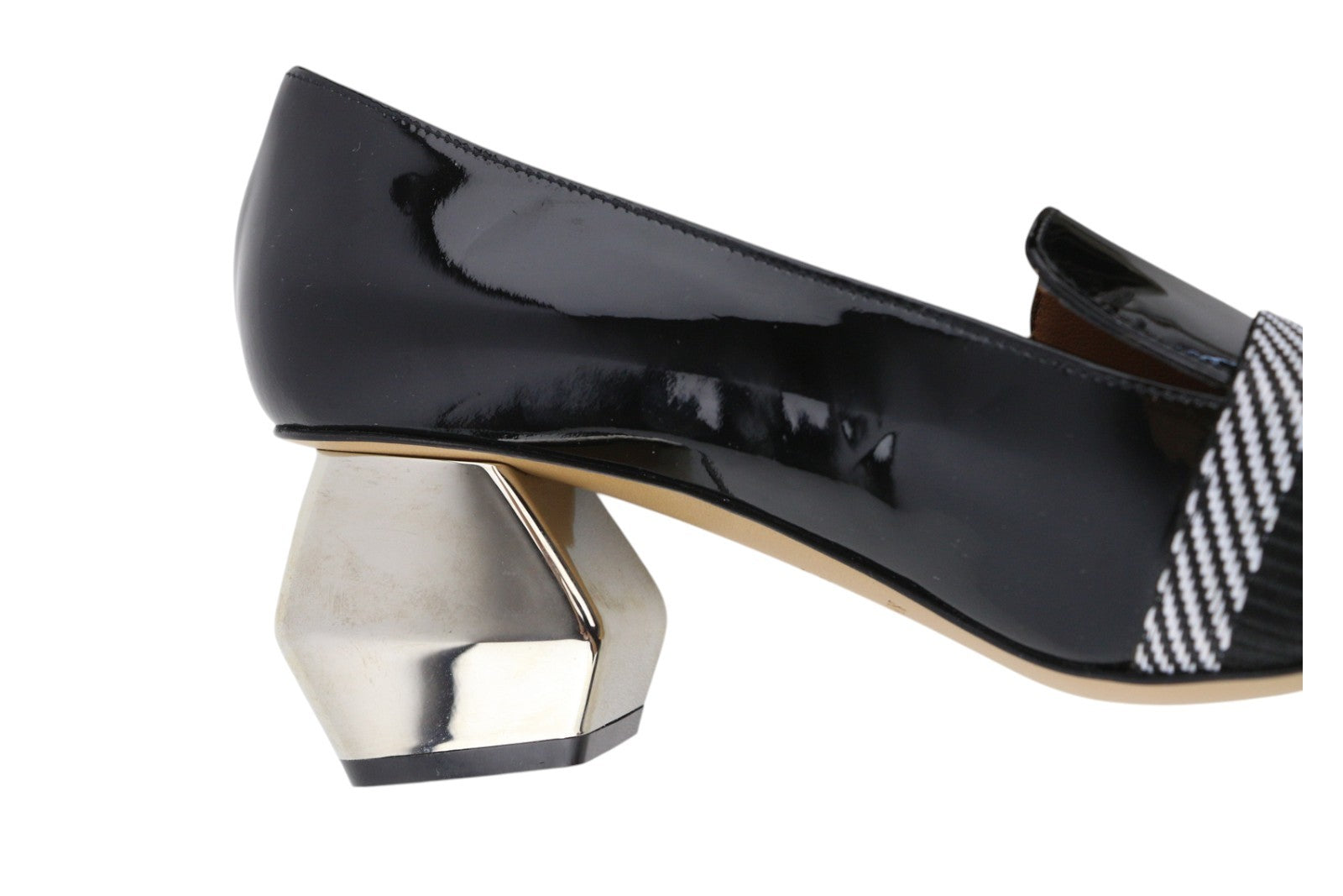 EMPORIO ARMANI Women Heels EU37 Black Patent Square Toe Pattern Detail