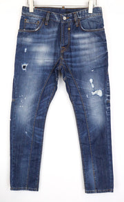 TAKESHY KUROSAWA TK55P vyriški džinsai W30 mėlyni, siaurėjantys, apdriskę, sagomis 